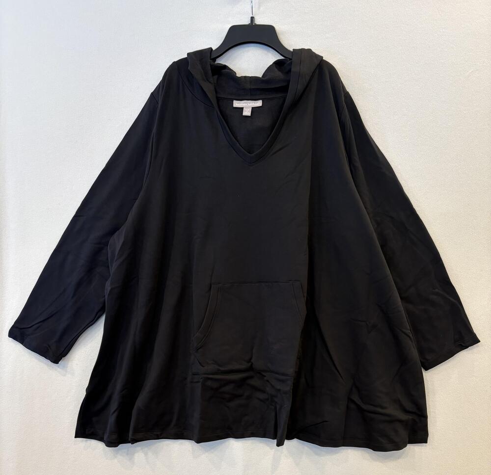 Woman Within Shirt Womens 26/28 2X Black Hooded Tunic Kangaroo Pocket Fleece